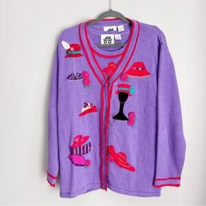 Storybook Knits Red Hat Society Women’s Large Sweater Set Purple 2pc Cardigan